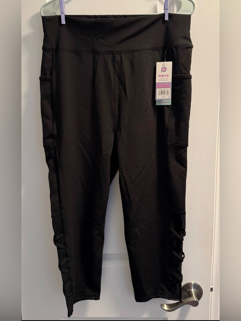 POP FIT Women's Black Spandex Leggings, Size 2X, Brand NEW!